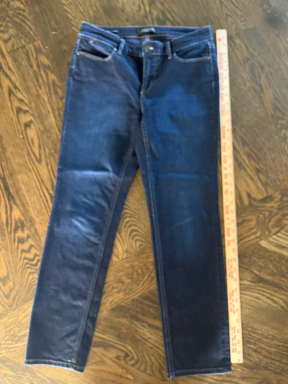 Woman Talbots flawless five pocket petites 6P straight dark denim wash stretch